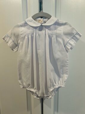 Sir John White Peter Pan Collar Baby Bubble with Blue Trim